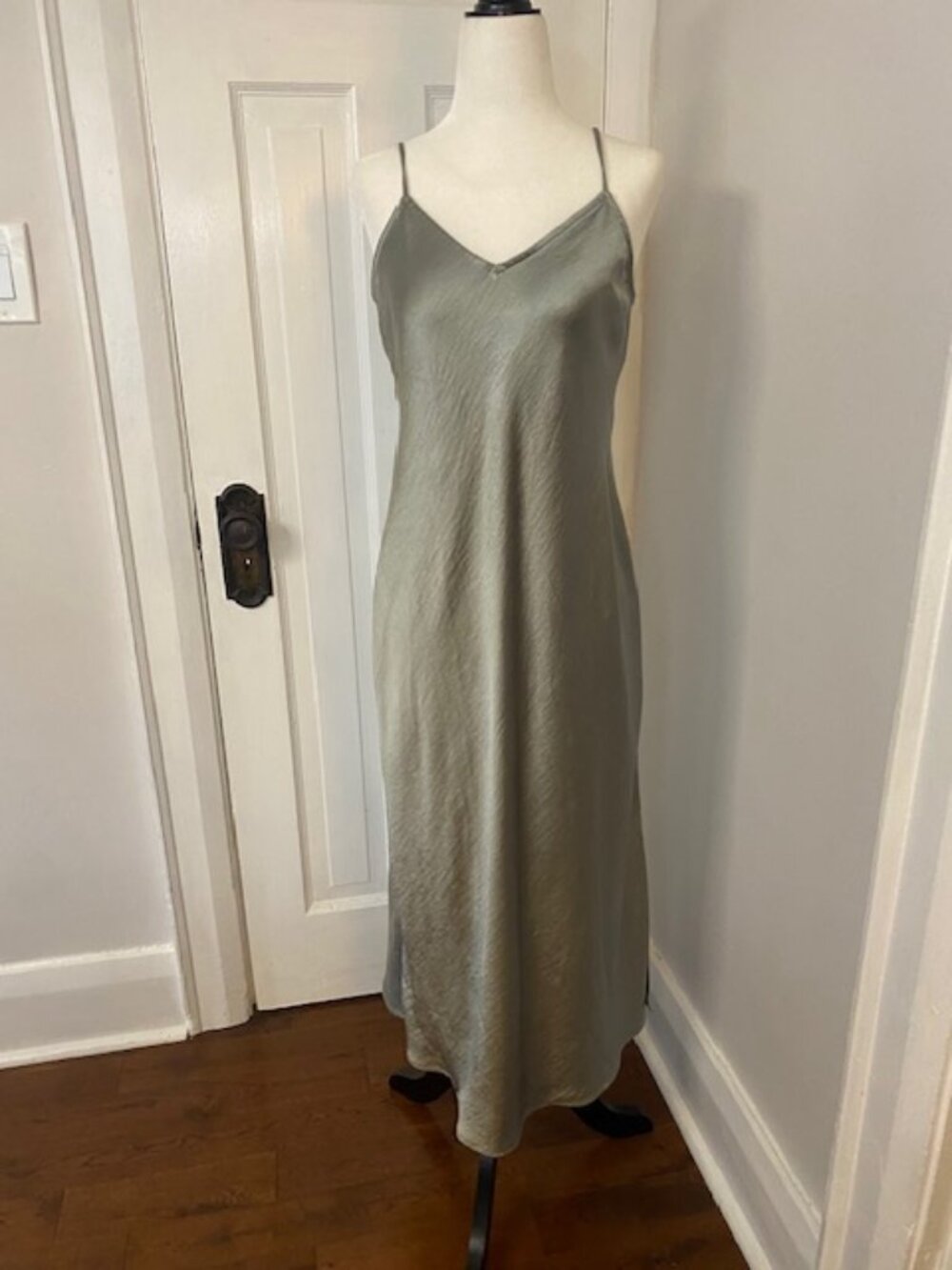 Gap Satin Slip Midi Dress XS petite Sage Green NWT